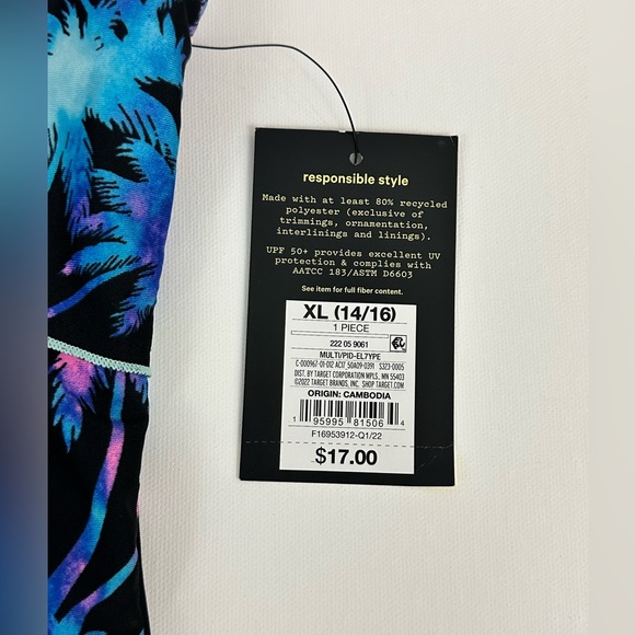 Art Class Girls XL (14/16) Black with Neon Blues and Pinks One Piece Swi… - Picture 6 of 7